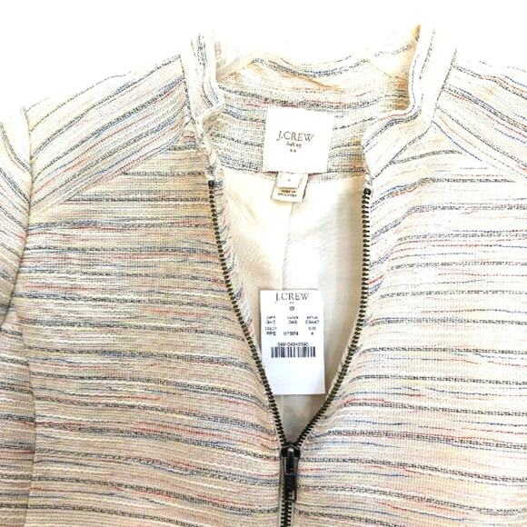 J.Crew Suiting Classy Short Jacket Sz 4 BEIGE Metallic Tweed Zip Pockets Luxury - Picture 10 of 16